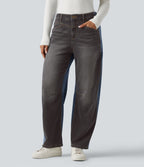 Jean barrel casual Halara Flex™ taille mi-haute color block avec poches