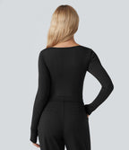 Body tailleur ajusté décolleté carré manches longues avec brassière intégrée