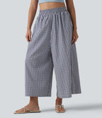 Pantalon casual baggy à carreaux taille haute avec poches