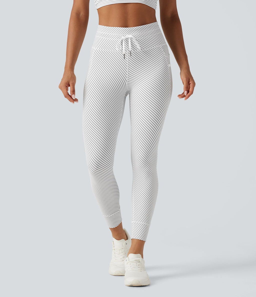 Legging de yoga taille haute en sergé rayé avec cordon de serrage et poches