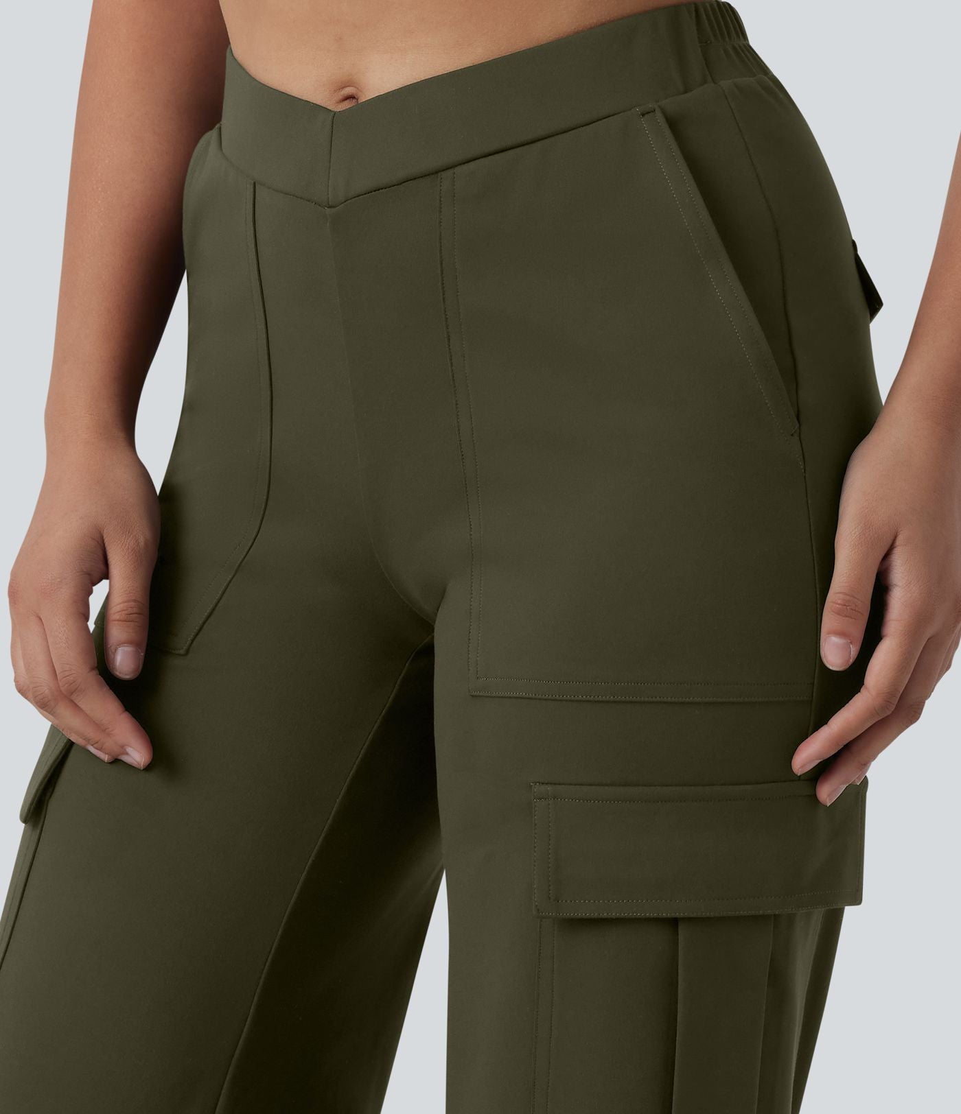 Pantalon cargo DayStretch casual large taille haute en V avec poches