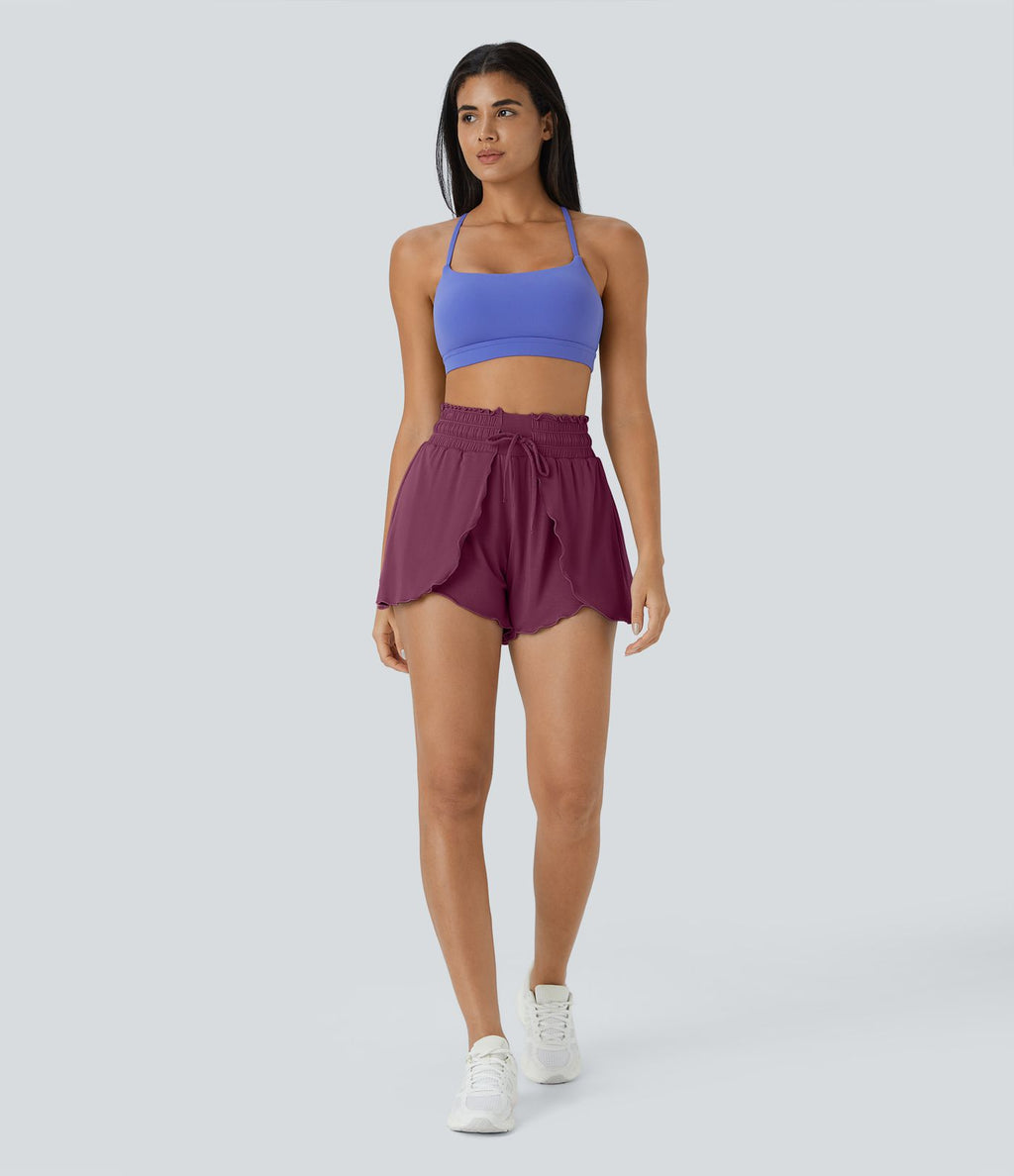 Short Casual 7,5cm Empilé Taille Haute Bordures Volantées Taille Élastique Cordon de Serrage