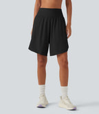 Short de course 2 en 1 SoftlyZero™ QuickDry taille haute, effet ventre plat, pois réfléchissants, ourlet croisé, 23 cm, avec poches