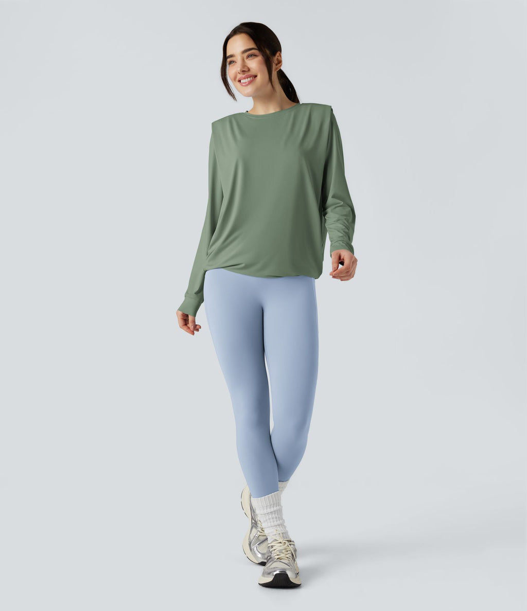 Haut de sport yoga col rond manches longues froncé - UPF50+