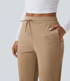 Pantalon de golf fuselé, taille mi-haute, cordon, ourlet courbé, séchage rapide, avec poches—UPF40+