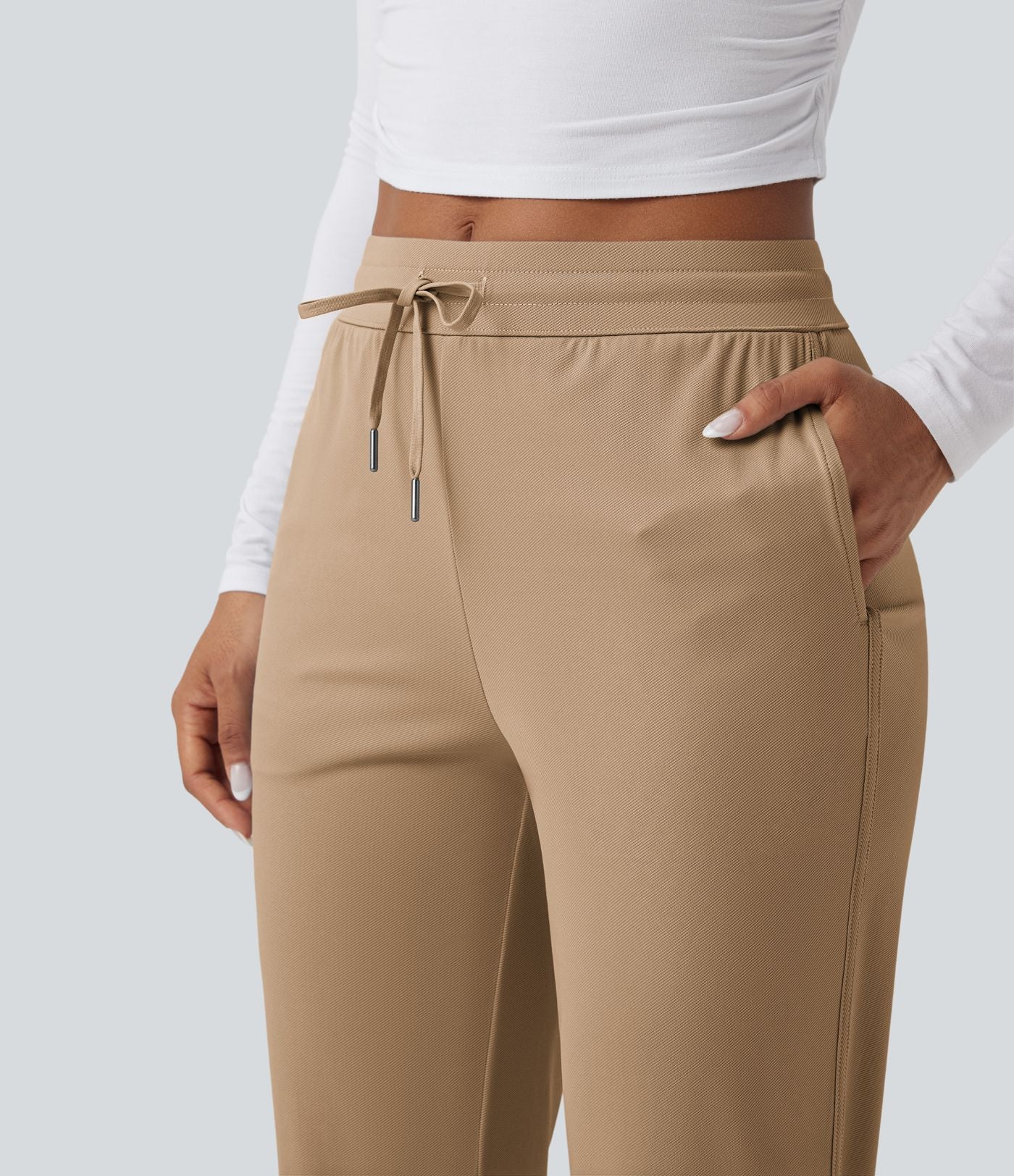 Pantalon de golf fuselé, taille mi-haute, cordon, ourlet courbé, séchage rapide, avec poches—UPF40+