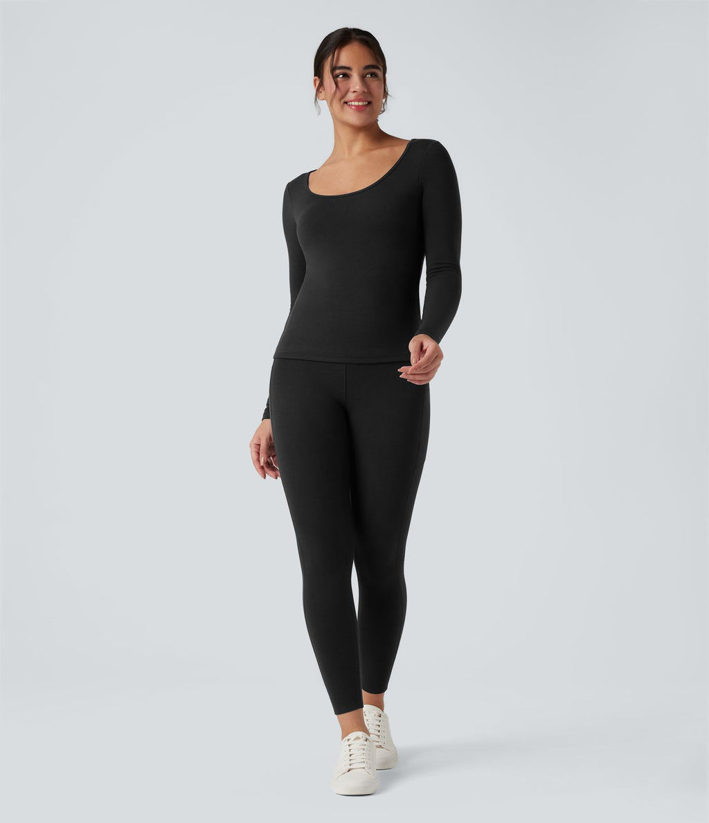 Haut chauffant décolleté rond à manches longues avec brassière intégrée Halara HeatCore