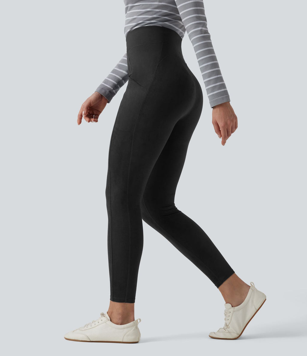Legging casual taille haute en daim avec poches
