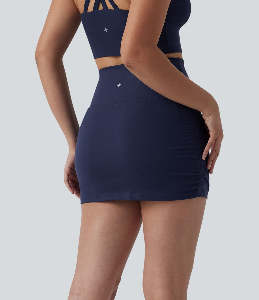 SoftlyZero™ Jupe de tennis mini moulante 2-en-1 ventre plat taille haute froncée avec poches - UPF50+