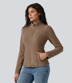 Veste polaire décontractée coupe ajustée à col montant, fermeture zippée et poches