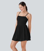 Robe active slip de danse mini 2-en-1 avec superposition en mesh froncée à volants et poche-Easy Peasy