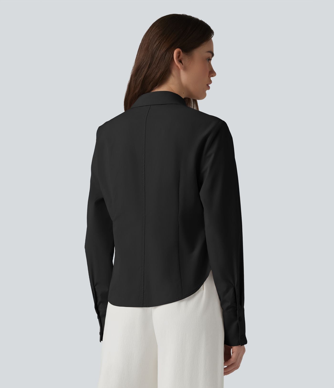 Chemise décontractée manches longues ourlet arrondi avec poche