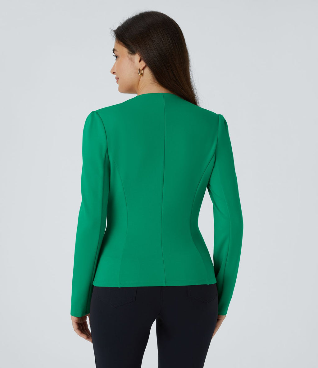 Blazer tailleur ajusté à col rond, manches longues avec boutons décoratifs