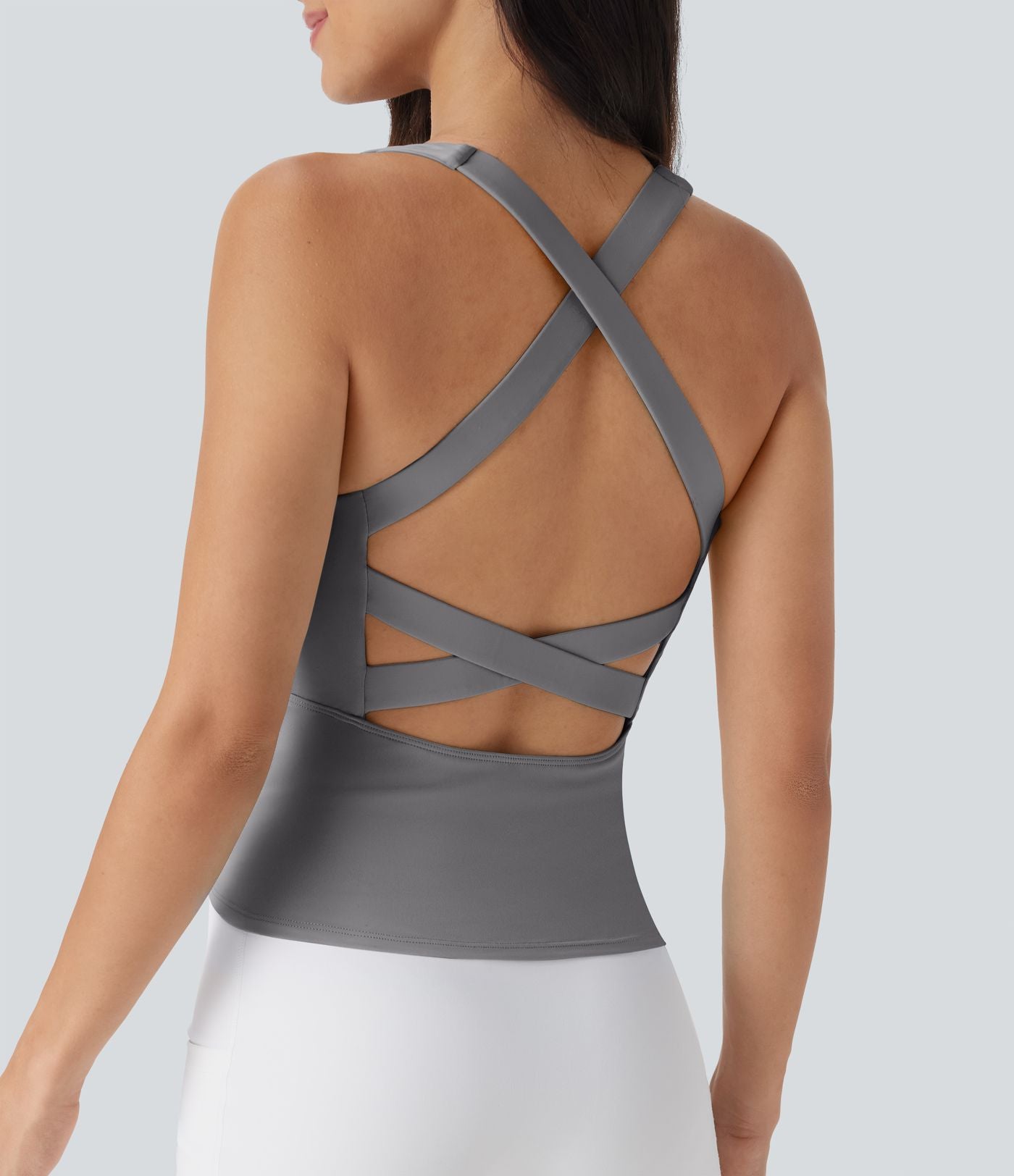 Débardeur de course crop top dos nu col carré bretelles croisées Softlyzero™ Airy Cool Touch - longueur rallongée - UPF50+