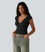 T-shirt décontracté ultra-ajusté col V manches courtes extensible et doux pour la peau