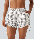 Short à pois 8 cm taille mi-haute avec bas froncé, laçage et poches