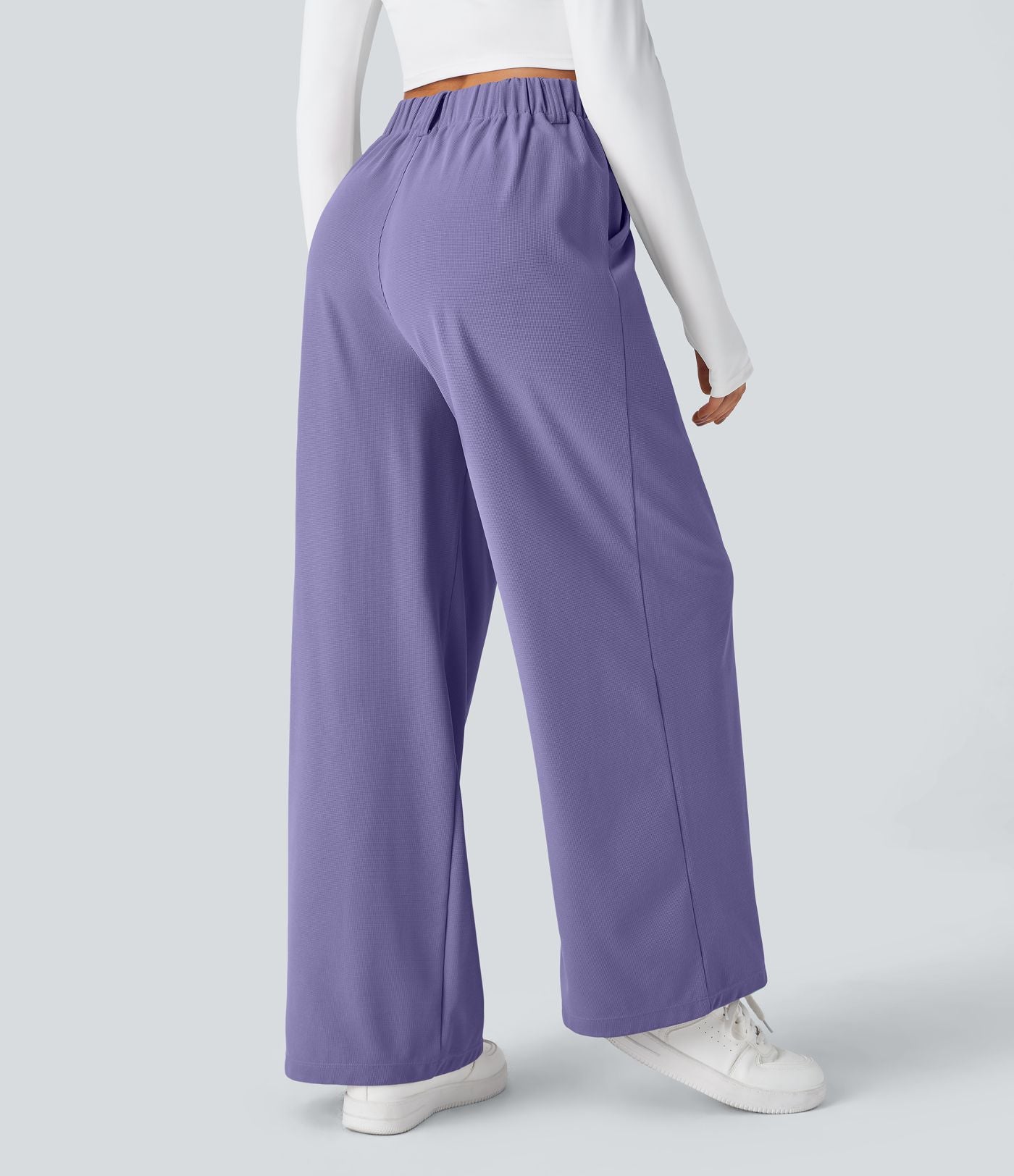 Pantalon Tailleur Large Fluide Halara Flex™ Gaufré Taille Haute Poches Latérales