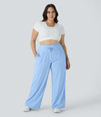 Pantalon large décontracté grande taille à taille haute avec cordon de serrage poches latérales effet frais InstantCool