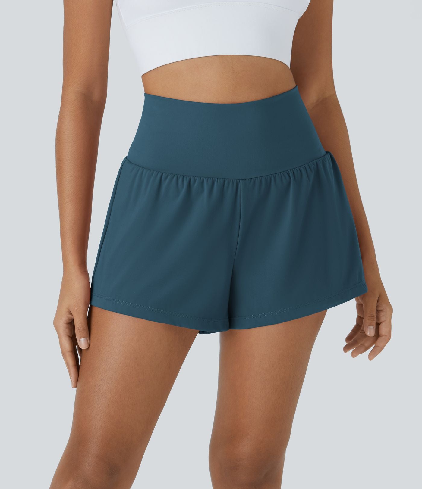Short 7,5cm Yoga 2 en 1 Super Taille Haute Poches Arrière Poches Cachées Latérales