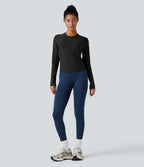 Top de sport yoga col rond manches raglan longues mesh contrastant