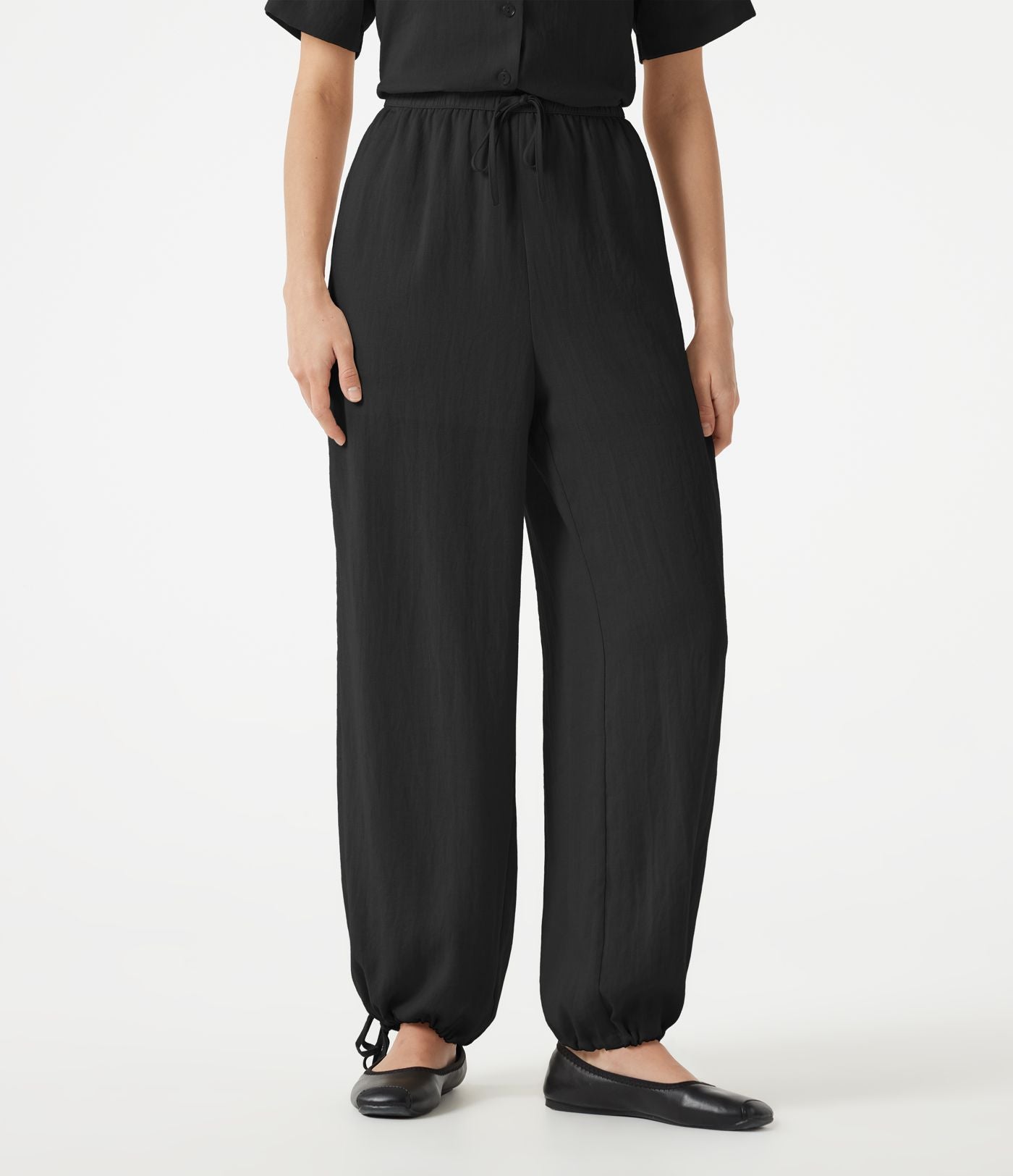 Pantalon barrel de bureau taille haute en mélange de lin avec short intégré et poches