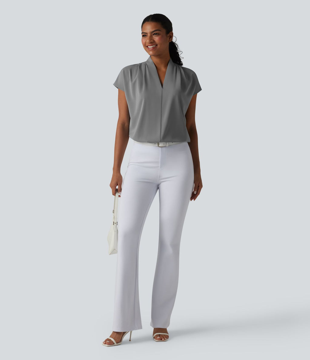 Blouse esprit bureau ample défroissage facile, col V et manches chauve-souris