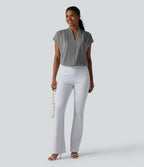 Blouse esprit bureau ample défroissage facile, col V et manches chauve-souris