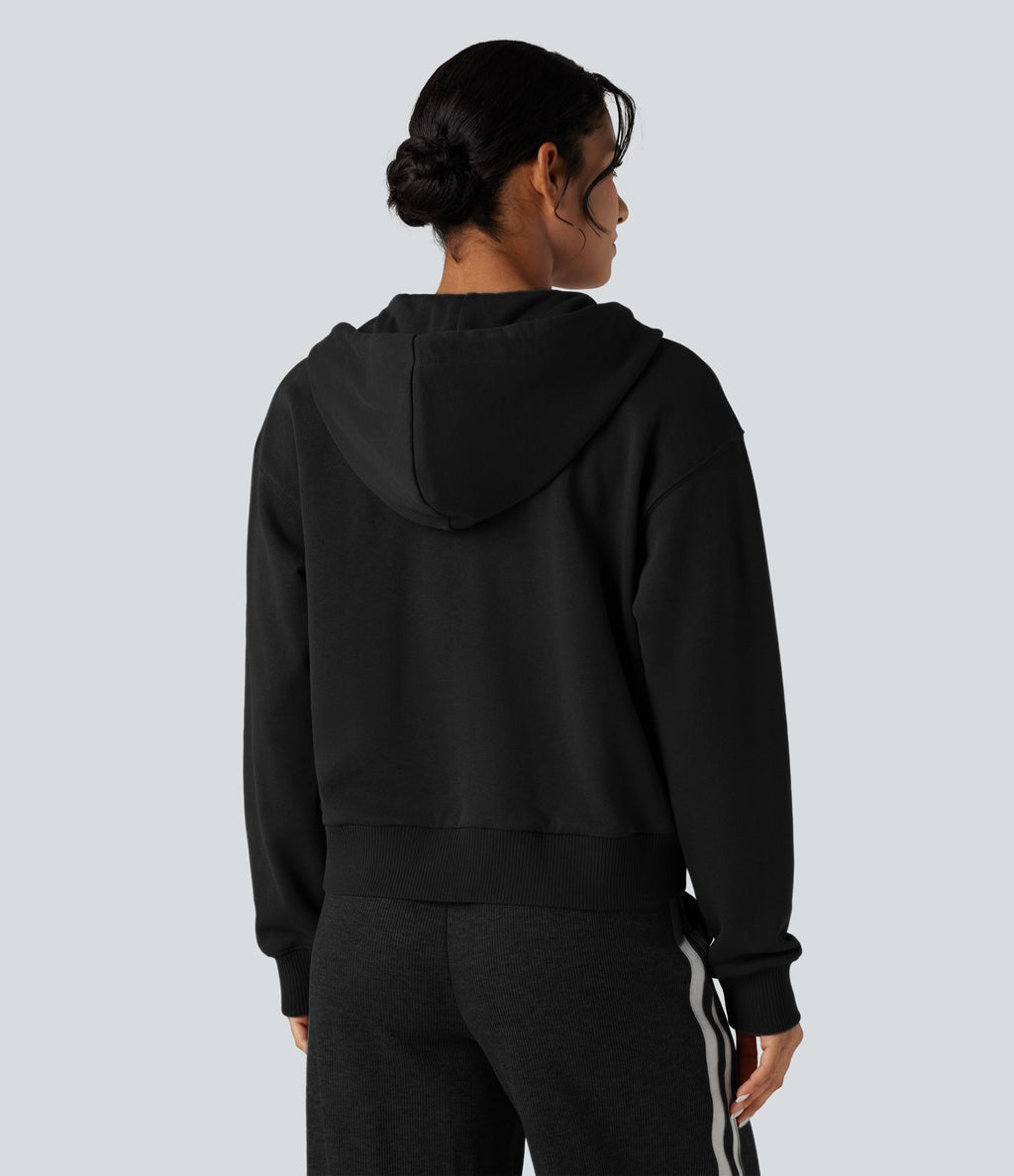 Sweat-shirt coton décontracté à capuche avec fermeture éclair et poches