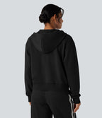 Sweat-shirt coton décontracté à capuche avec fermeture éclair et poches