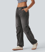 Jean parachute casual Halara Flex™ tricot extensible taille basse cordon ajustable avec multiples poches