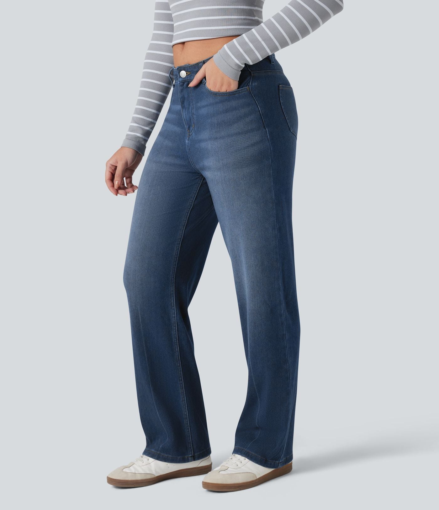 Jean droit Halara Flex™ Denim Heat casual molleton taille haute avec poches