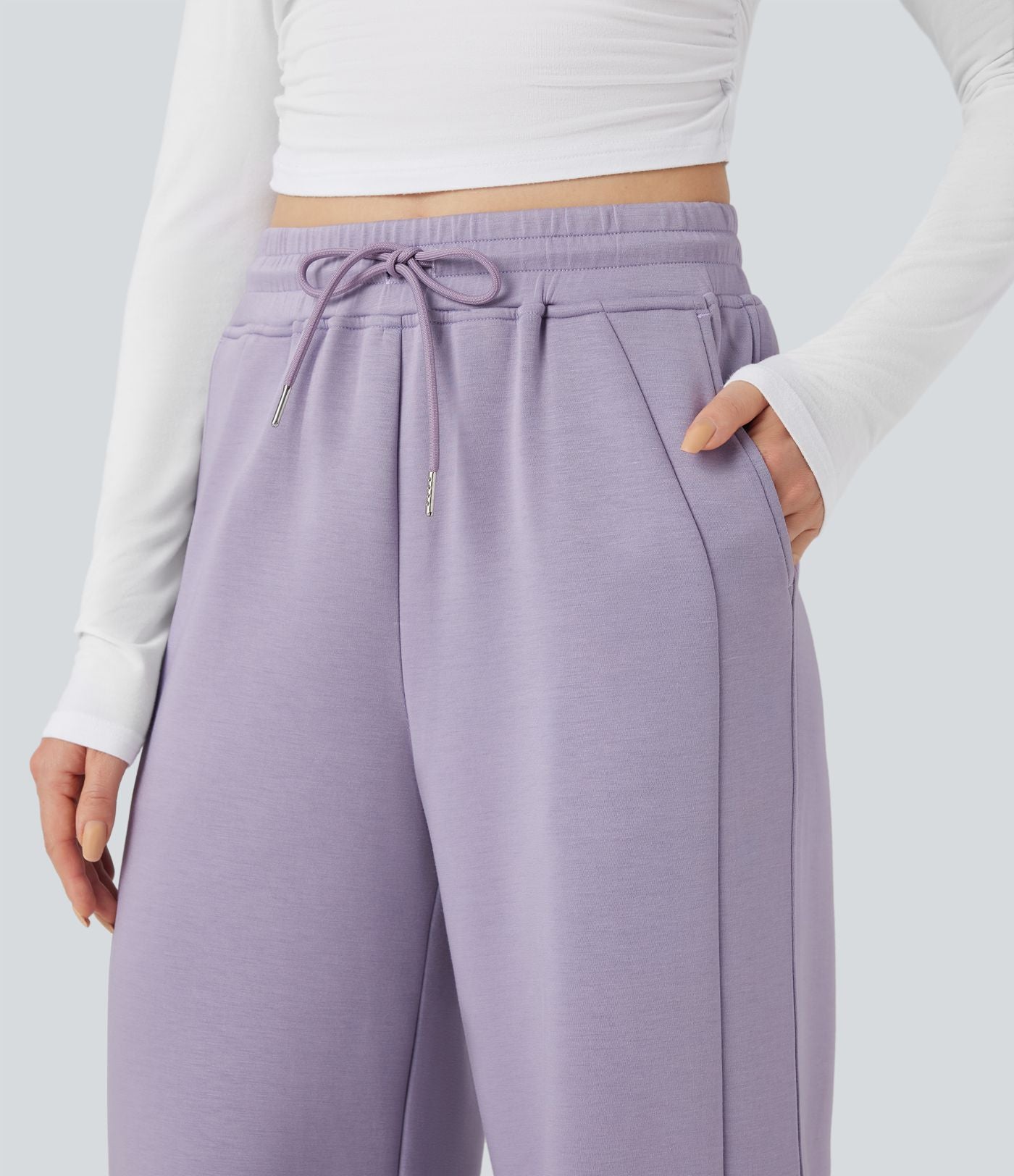 Pantalon décontracté taille haute avec cordon de serrage et poches