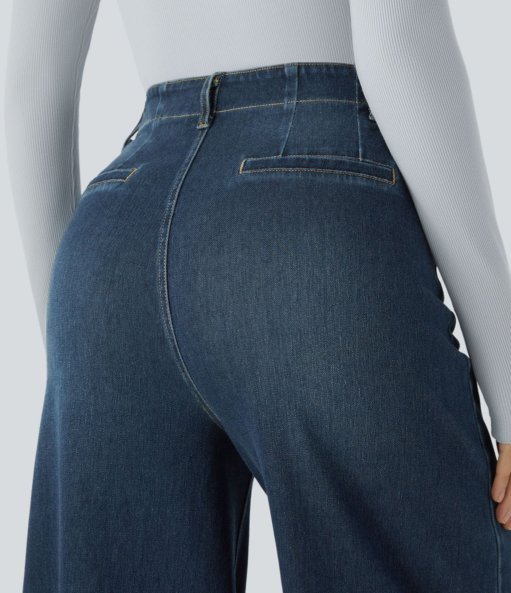 Halara Flex™ Jean large Palazzo et Taille Haute avec Poches Avant en Tricot Extensible Lavé