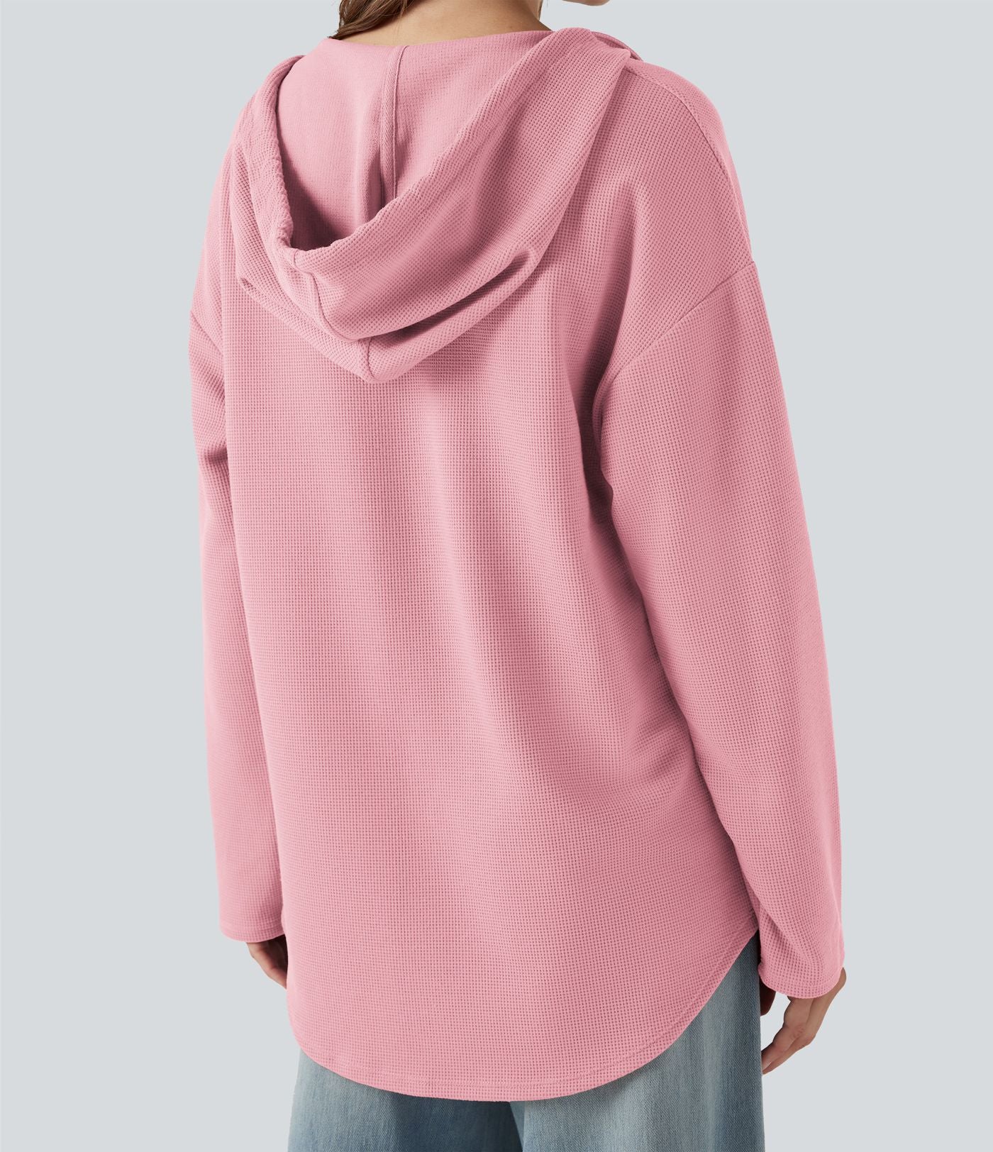 Sweat-shirt à capuche gaufré cordon de serrage manches longues ourlet arrondi avec poche