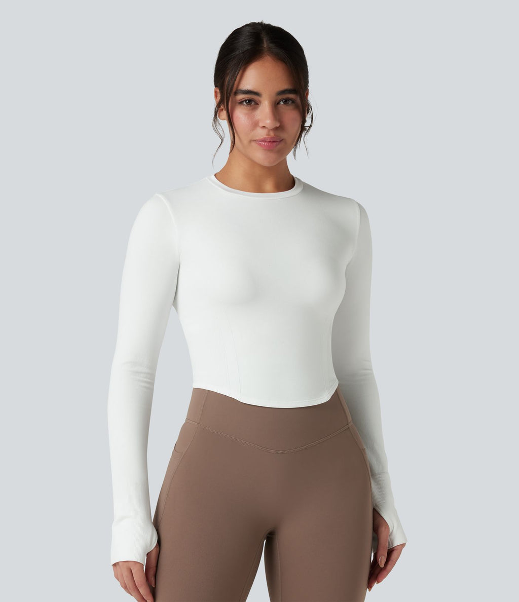 Haut de sport yoga col rond à manches longues avec passants pouces et ourlet arrondi sans couture Seamless Flow