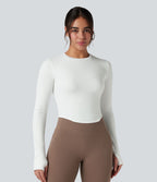 Haut de sport yoga col rond à manches longues avec passants pouces et ourlet arrondi sans couture Seamless Flow