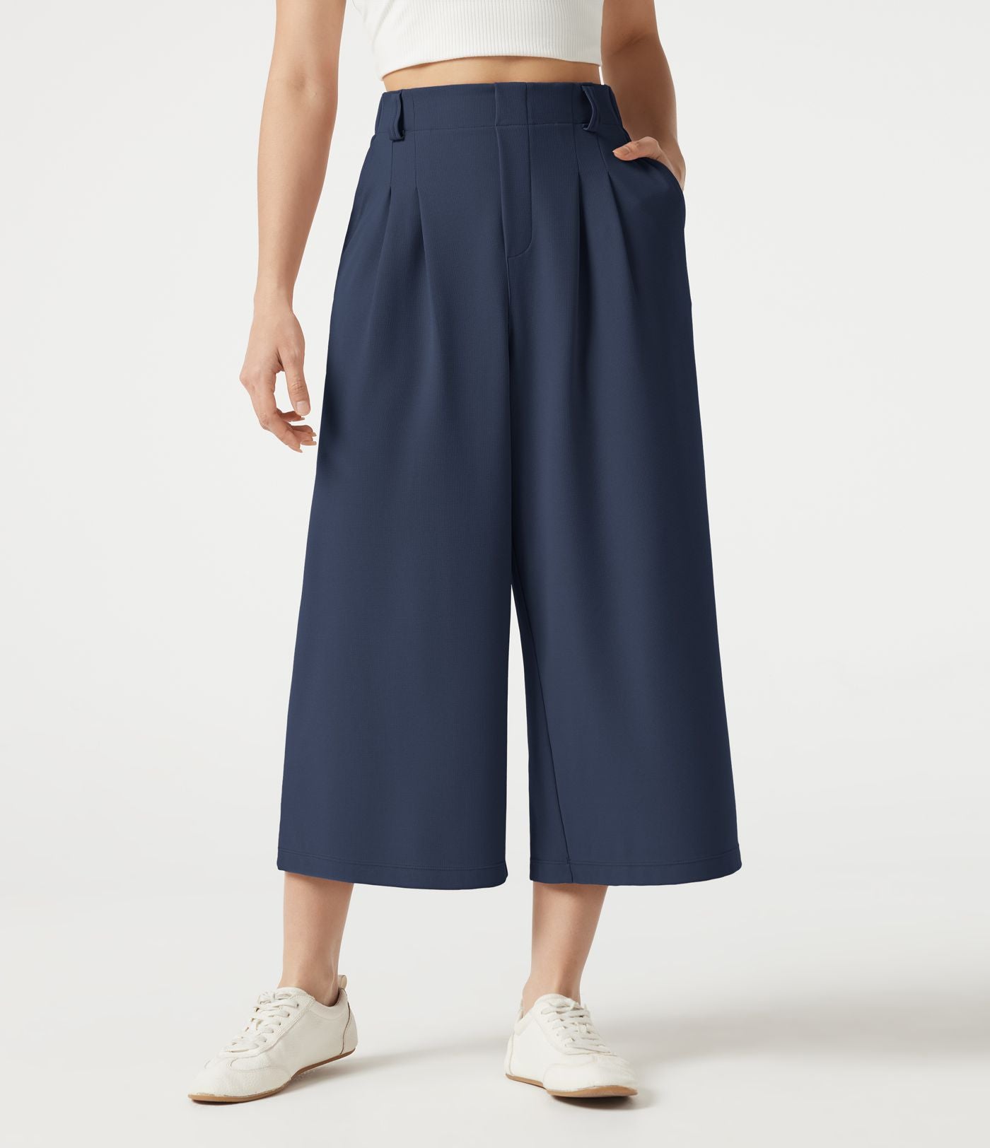 Pantalon tailleur cropped Halara Flex™ taille haute jambes larges en gaufré avec poches