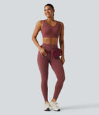 Brassière de sport de running maintien fort col V dos nu avec boucle ajustable et coussinets non amovibles