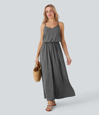 Robe longue fluide type nuisette à bretelles ajustables avec poches