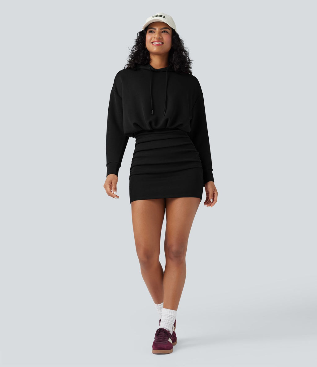 Robe décontractée SpacerTek™ mini à manches longues, effet froncé avec capuche