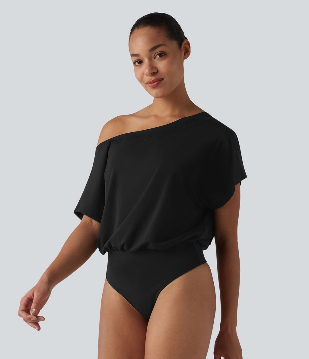 Body casual asymétrique une épaule à manches courtes, séchage rapide et soutien-gorge intégré