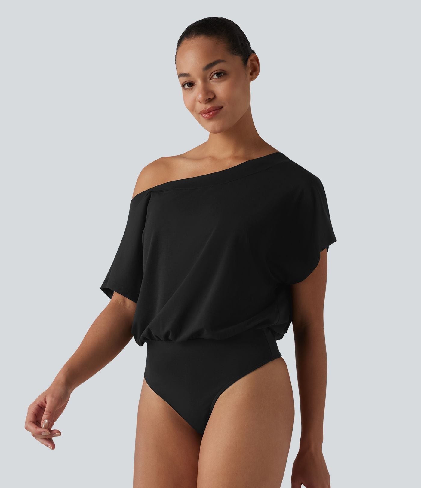 Body casual asymétrique une épaule à manches courtes, séchage rapide et soutien-gorge intégré
