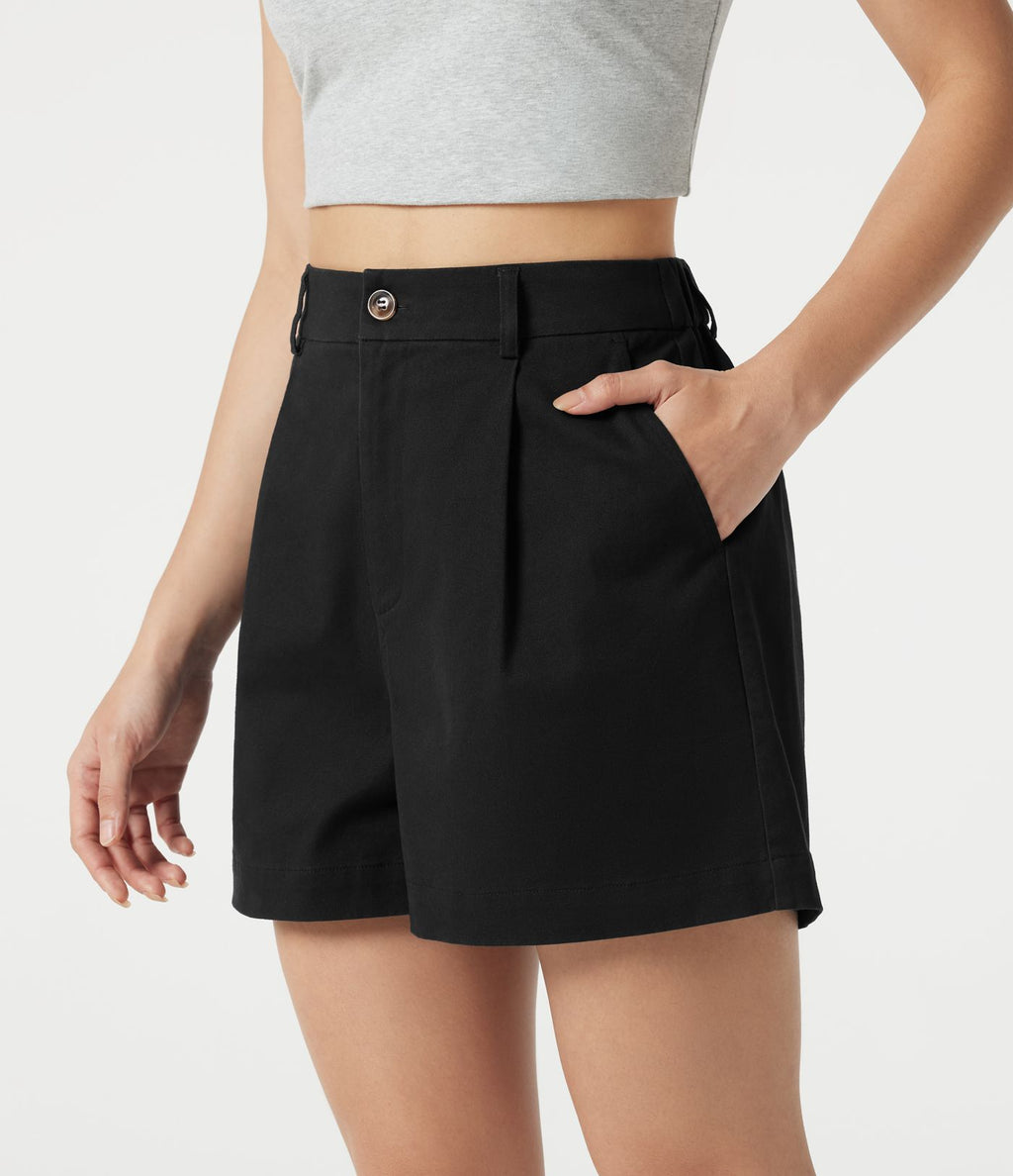 Short tailleur chino en coton taille haute à poches 7,5 cm