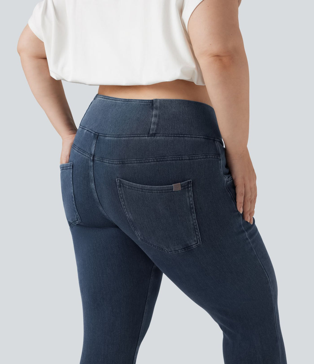 Halara Flex™ Legging Travail  7/8 Taille Croisée en Denim Tricot Extensible Taille Haute Poches Multiples Grande Taille