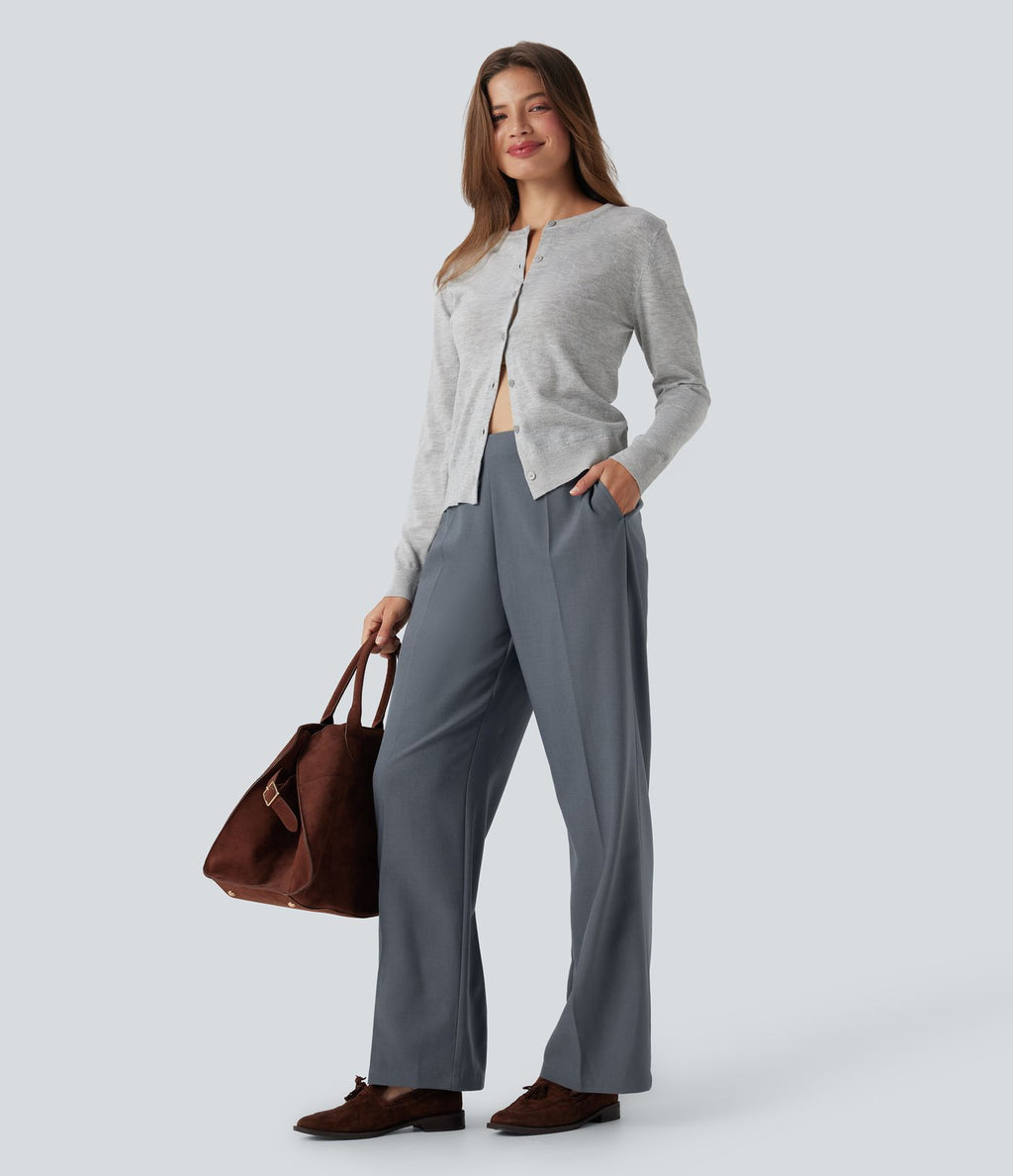 Pantalon tailleur taille haute fermeture éclair jambe droite avec poches