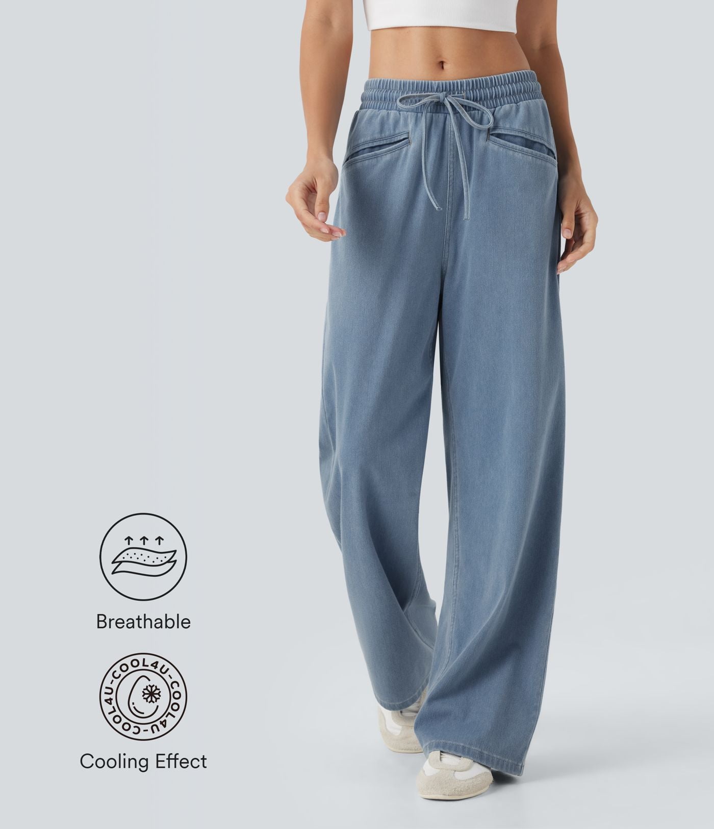 Jean Halara Flex™ taille haute large à cordon de serrage en maille extensible effet frais InstantCool avec poches
