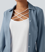 Chemise 2-en-1 défroissage facile, détail croisé, ourlet arrondi et color block