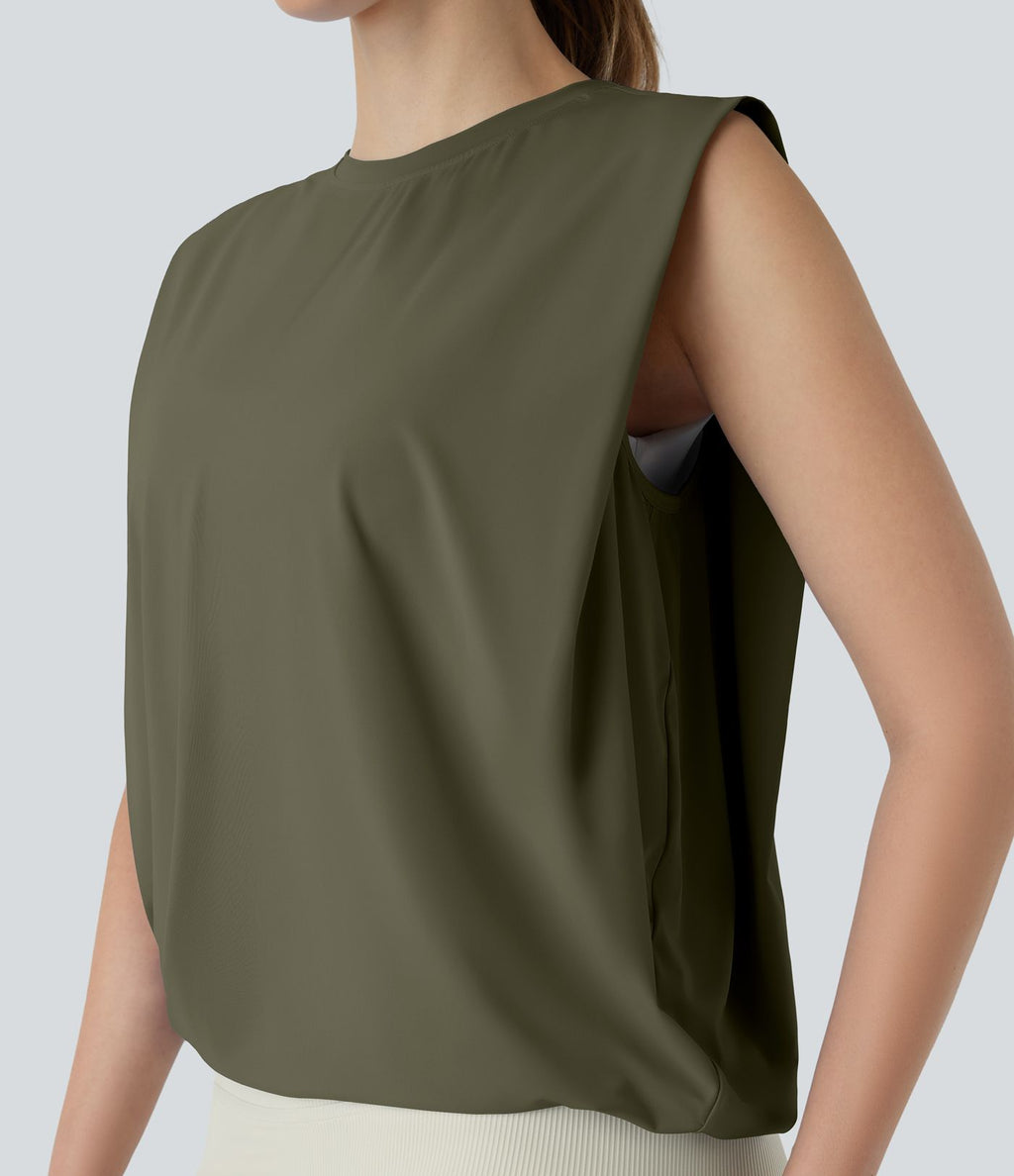 Débardeur de yoga col rond froncé, tissu rafraîchissant - Protection UPF50+