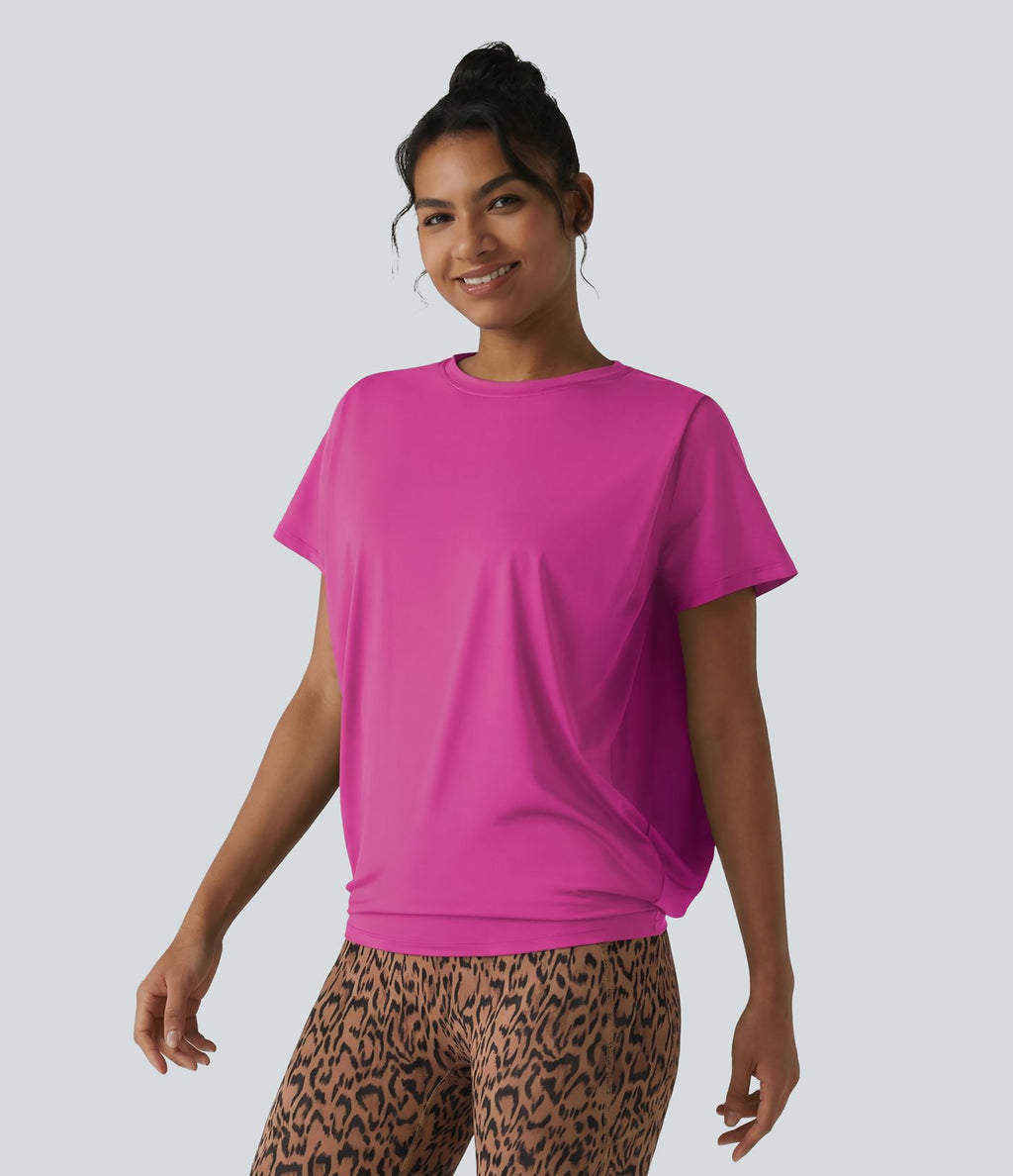 Haut de sport col rond manches courtes effet frais InstantCool avec fronces, protection solaire UPF50+