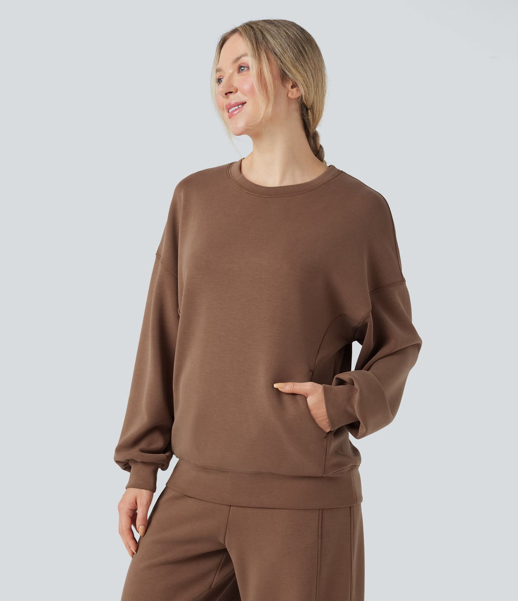 Sweat-shirt décontracté SpacerTek™ col rond, manches longues et dos croisé, avec poches